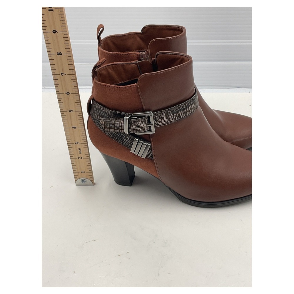 Mysoft Women's Brown‎ Ankle Boots Block Heel Side Zip Buckle Size 7.5 New - Picture 3 of 5
